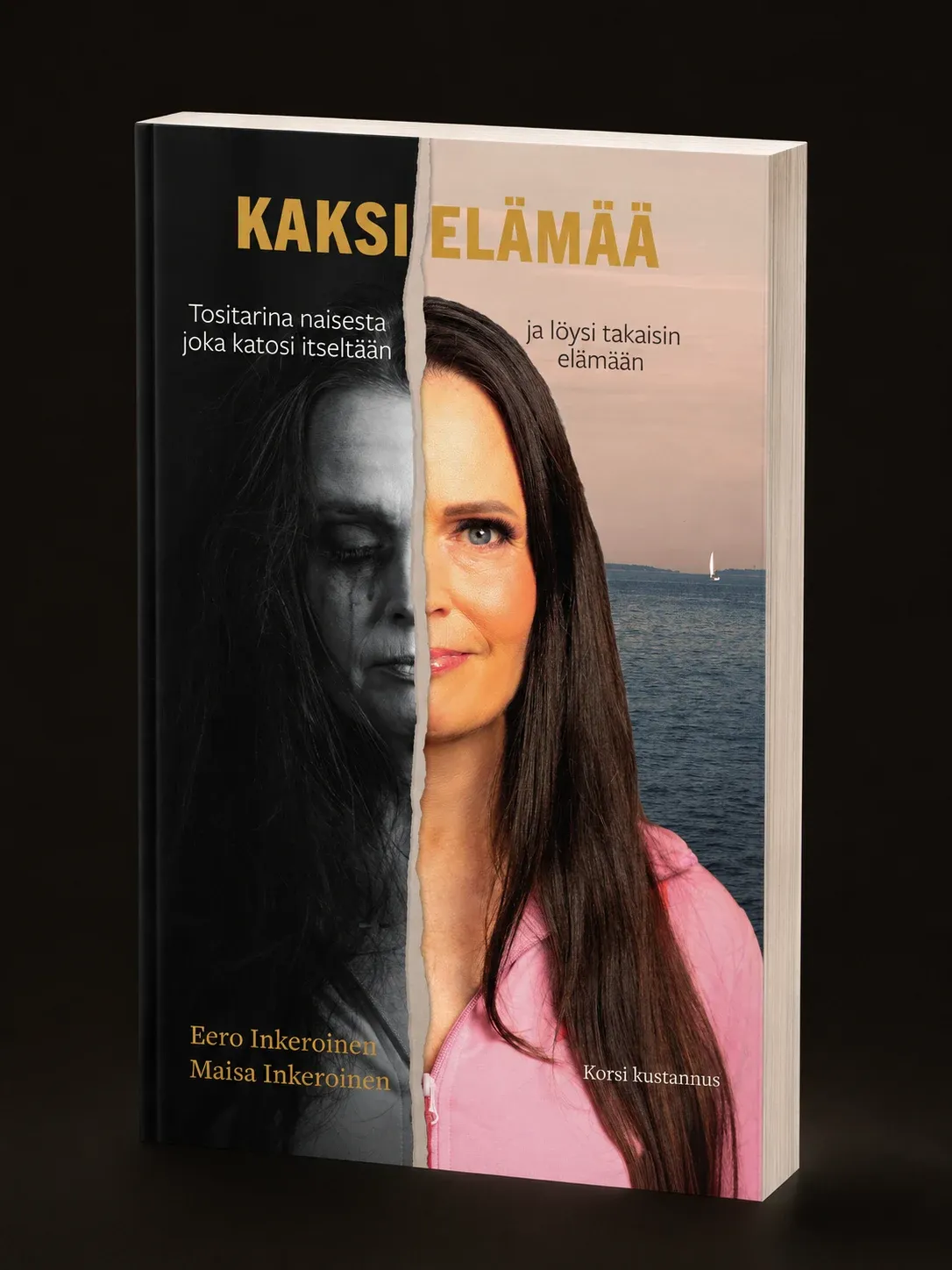 Kaksi elämää -kirjan kansi kolmiulotteisena