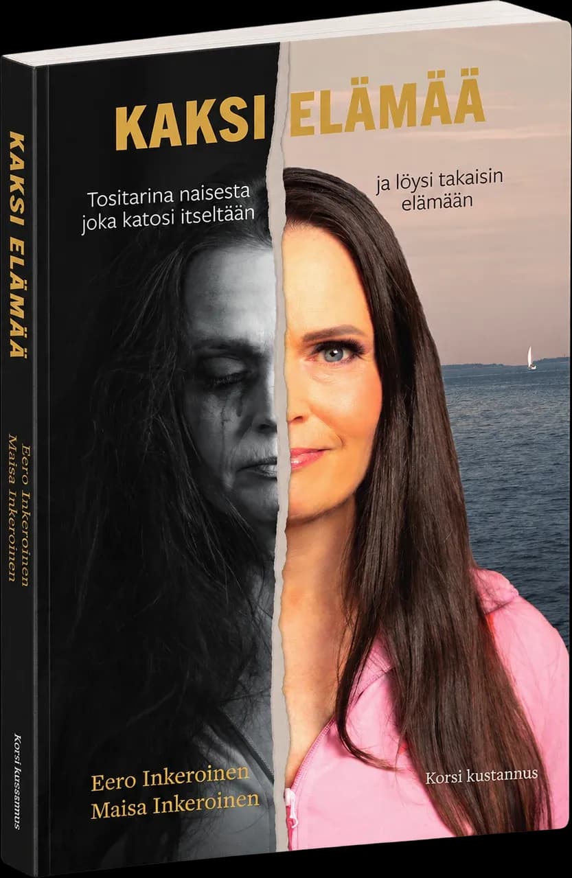 Kaksi elämää -kirjan kansi kolmiulotteisena